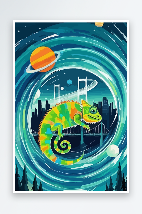 变色龙矢量插画图形元素-众图网