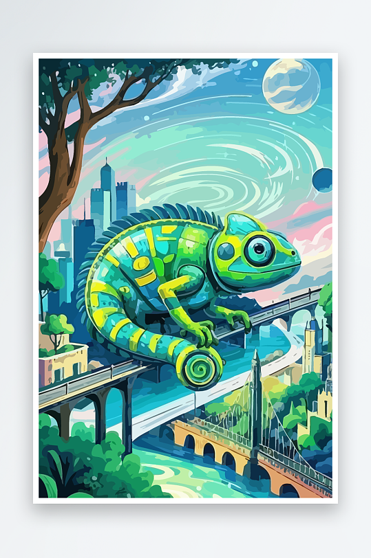 变色龙矢量插画图形元素-众图网