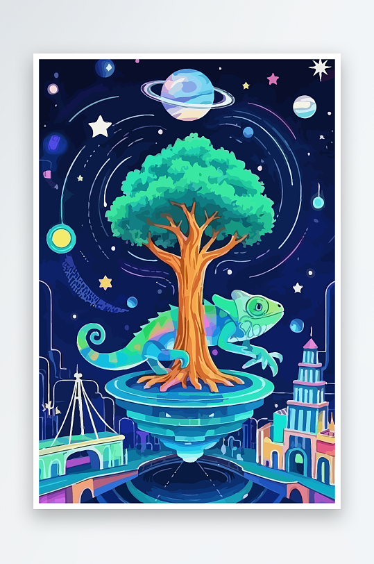 变色龙矢量插画图形元素-众图网