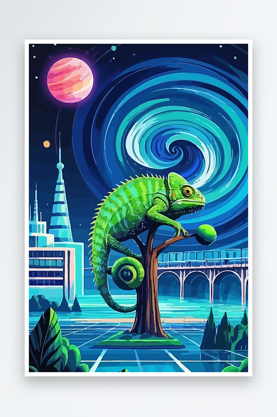 变色龙矢量插画图形-众图网