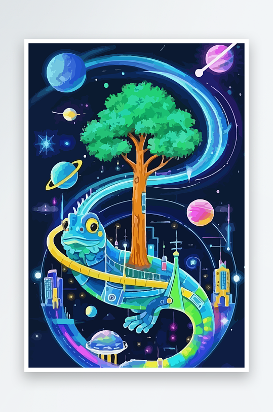 变色龙矢量插画图形-众图网