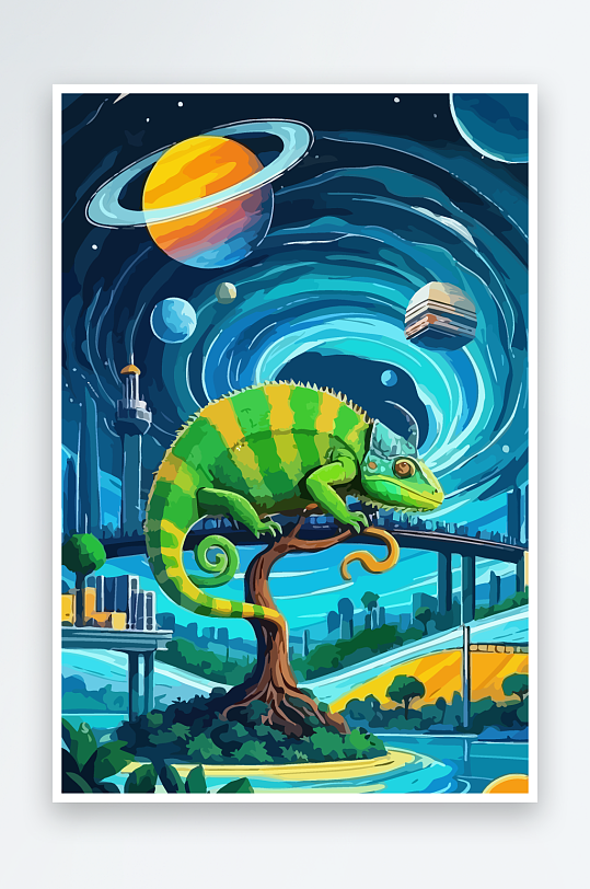 变色龙矢量插画图形-众图网