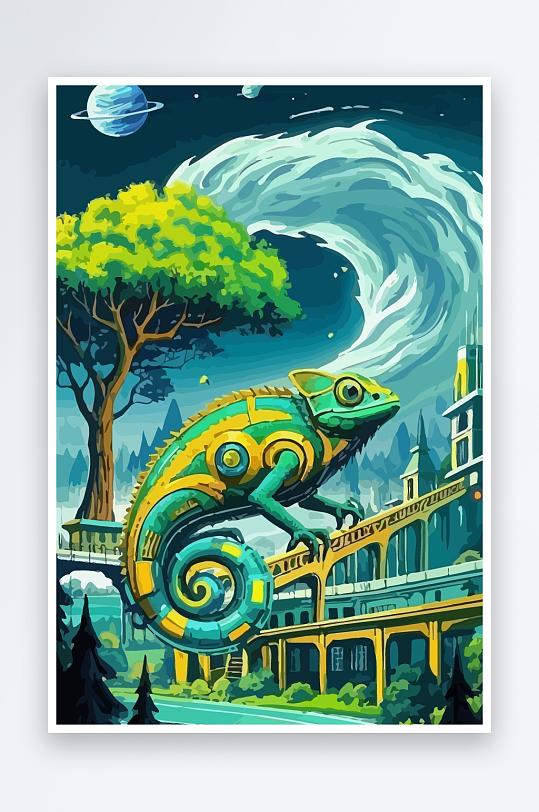 变色龙矢量插画图形-众图网