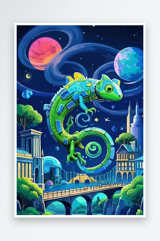 变色龙矢量插画图形-众图网