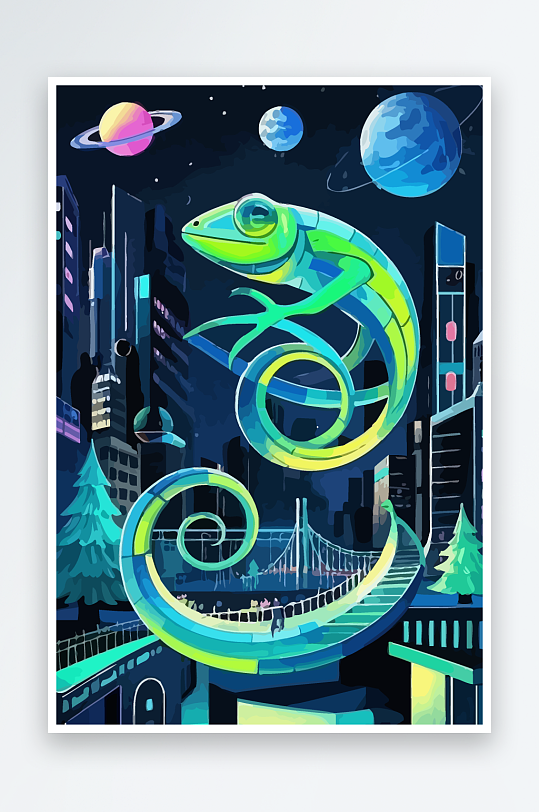 变色龙矢量插画图形-众图网