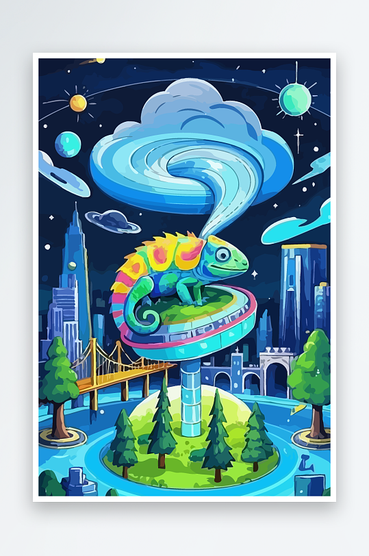 变色龙矢量插画图形-众图网