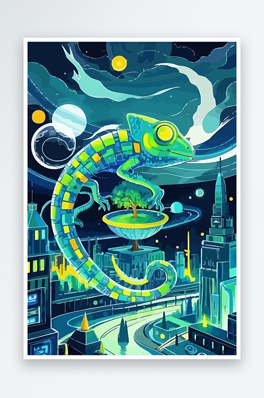 变色龙矢量插画图形-众图网