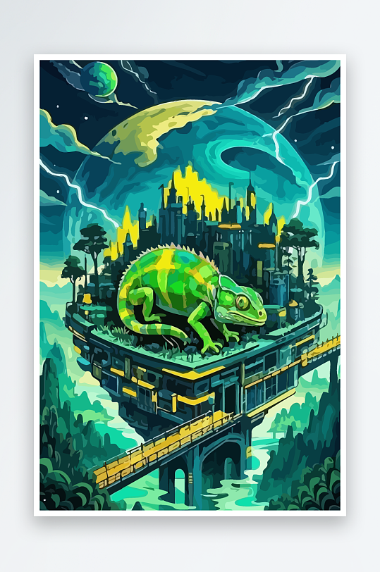 变色龙矢量插画图形-众图网