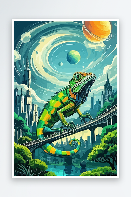 变色龙矢量插画图形-众图网