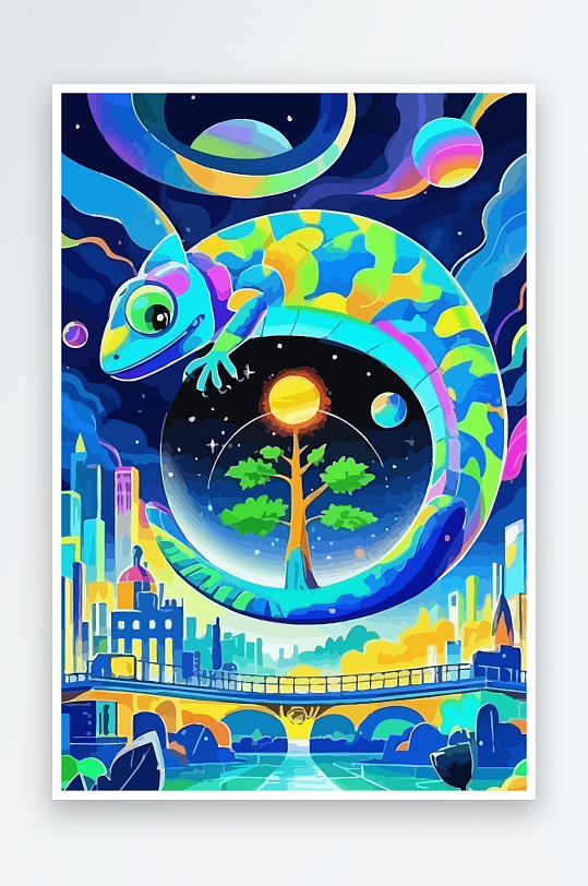 变色龙矢量插画图形-众图网