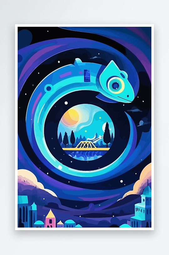 变色龙矢量插画图形-众图网