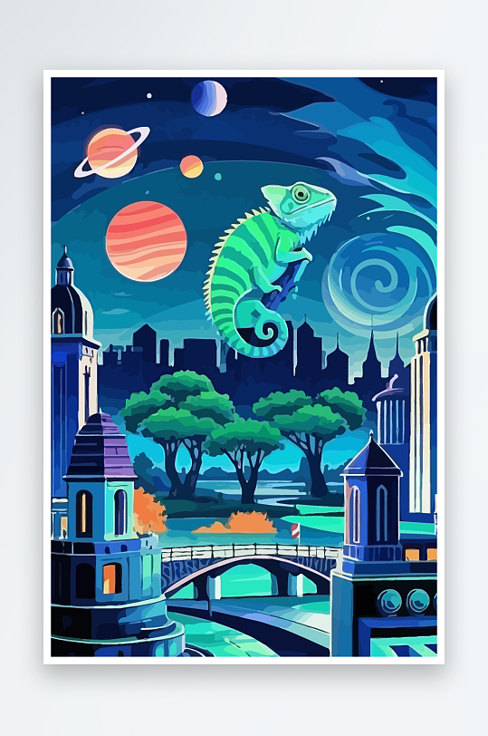 变色龙矢量插画图形-众图网