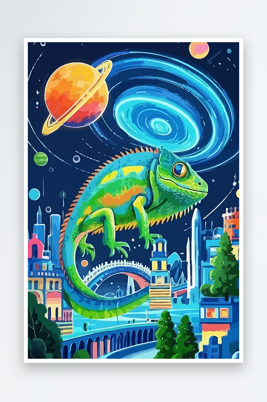 变色龙矢量插画图形-众图网