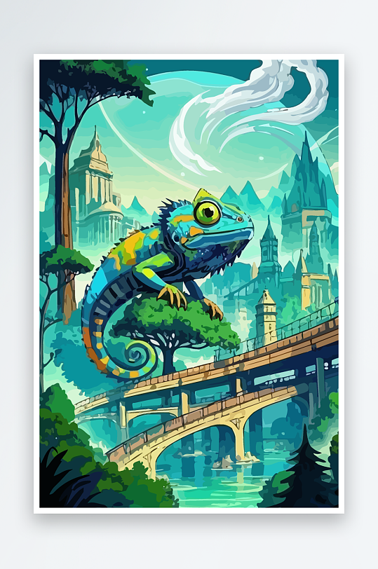 变色龙矢量插画图形-众图网