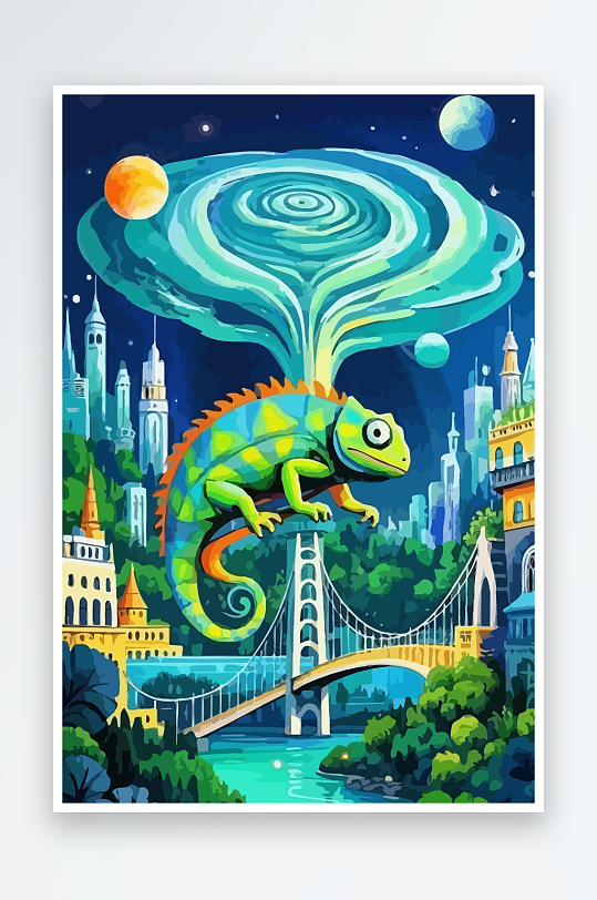 变色龙矢量插画图形-众图网