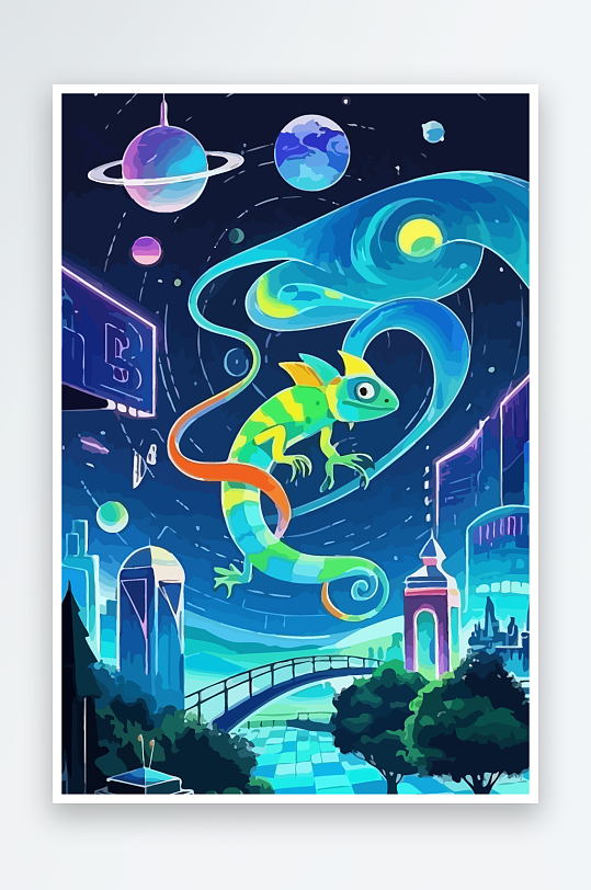 变色龙矢量插画图形元素-众图网