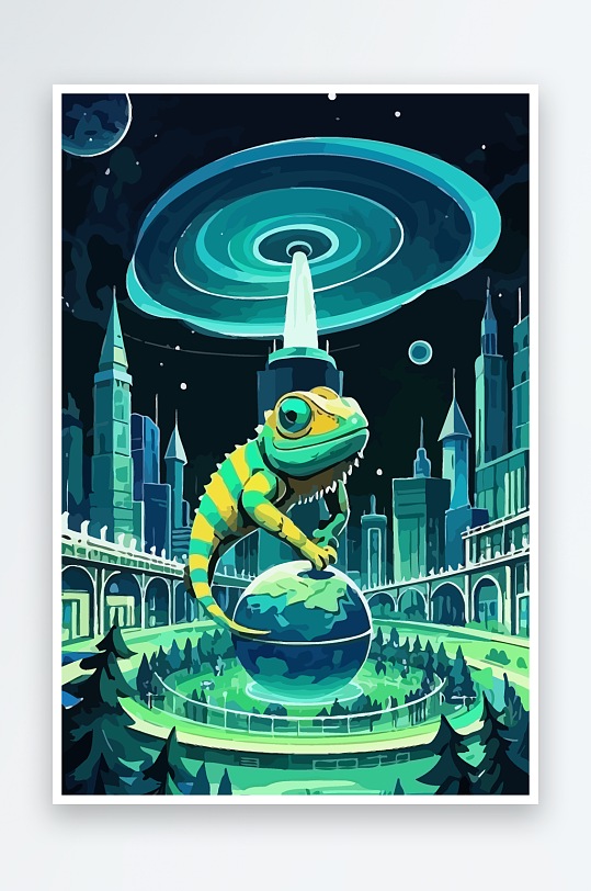 变色龙矢量插画图形元素-众图网