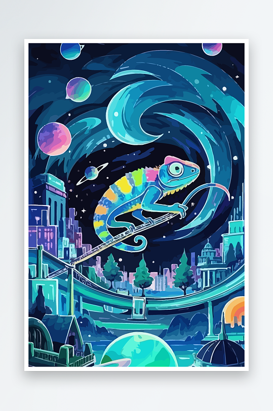 变色龙矢量插画图形元素-众图网