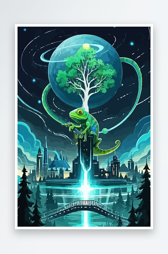 变色龙矢量插画图形元素-众图网