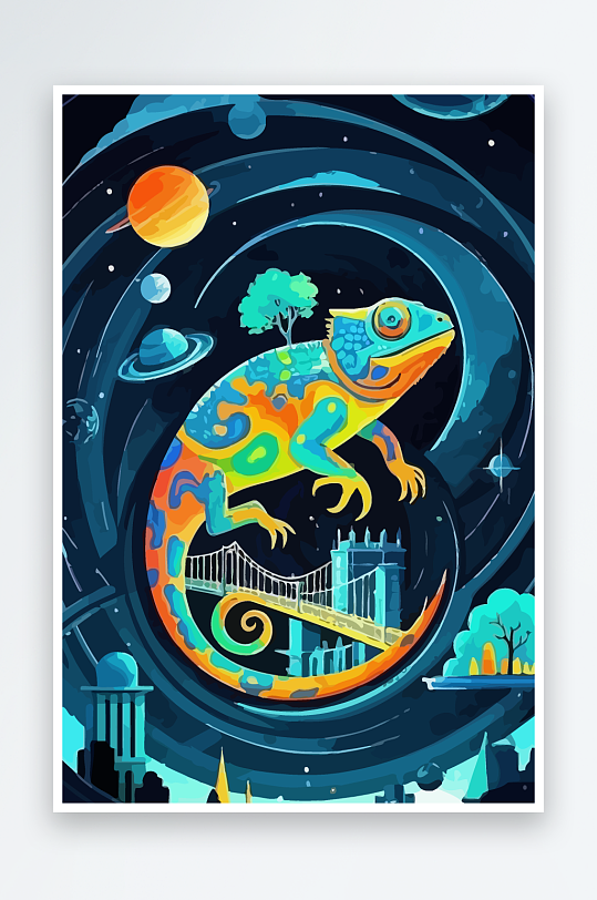 变色龙矢量插画图形元素-众图网