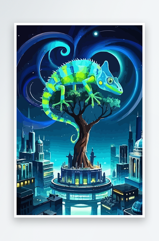 变色龙矢量插画图形-众图网