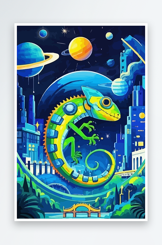 变色龙矢量插画图形-众图网