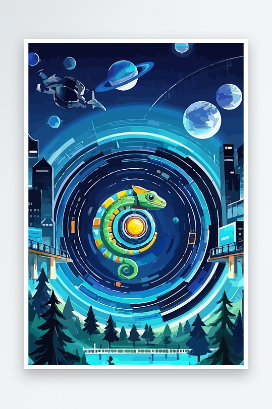 变色龙矢量插画图形-众图网