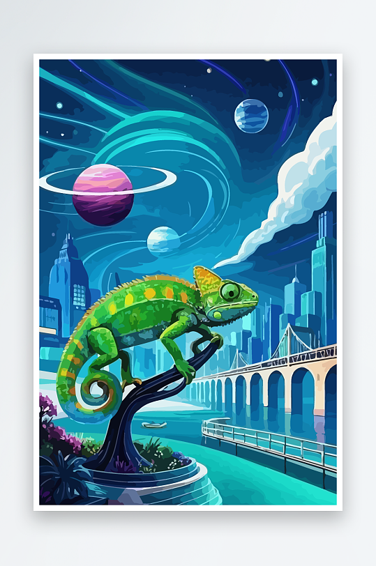 变色龙矢量插画图形-众图网