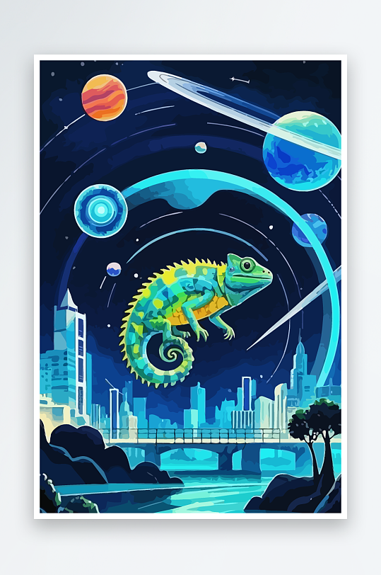 变色龙矢量插画图形-众图网