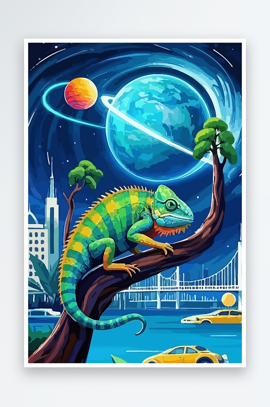 变色龙矢量插画图形-众图网