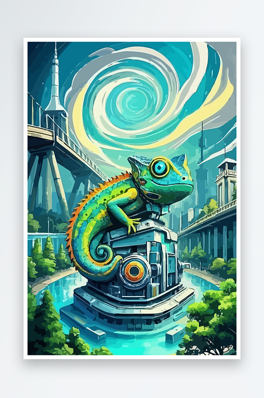 变色龙矢量插画图形-众图网