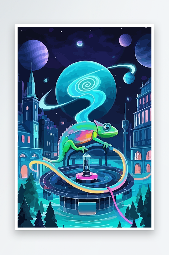 变色龙矢量插画图形-众图网