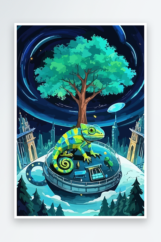 变色龙矢量插画图形-众图网