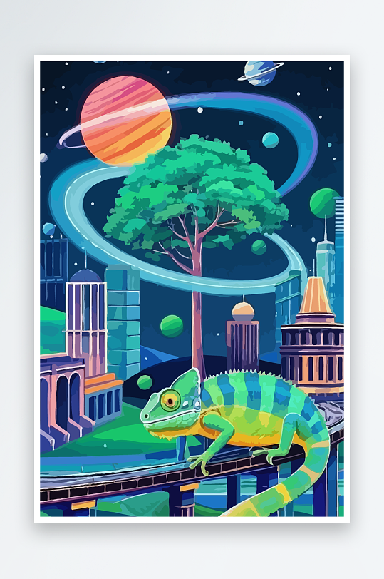 变色龙矢量插画图形-众图网