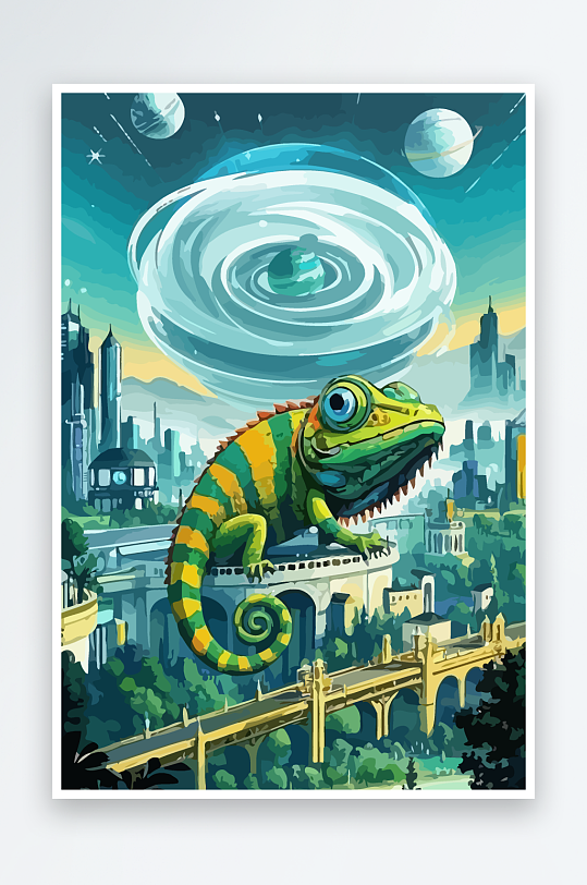 变色龙矢量插画图形-众图网