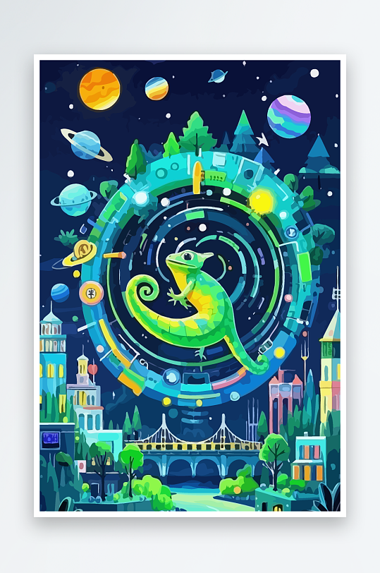 变色龙矢量插画图形-众图网