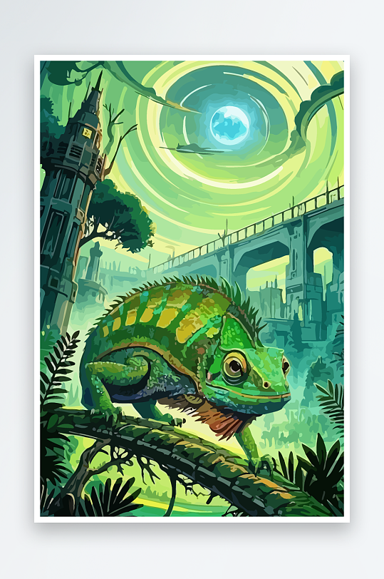 变色龙矢量插画图形-众图网