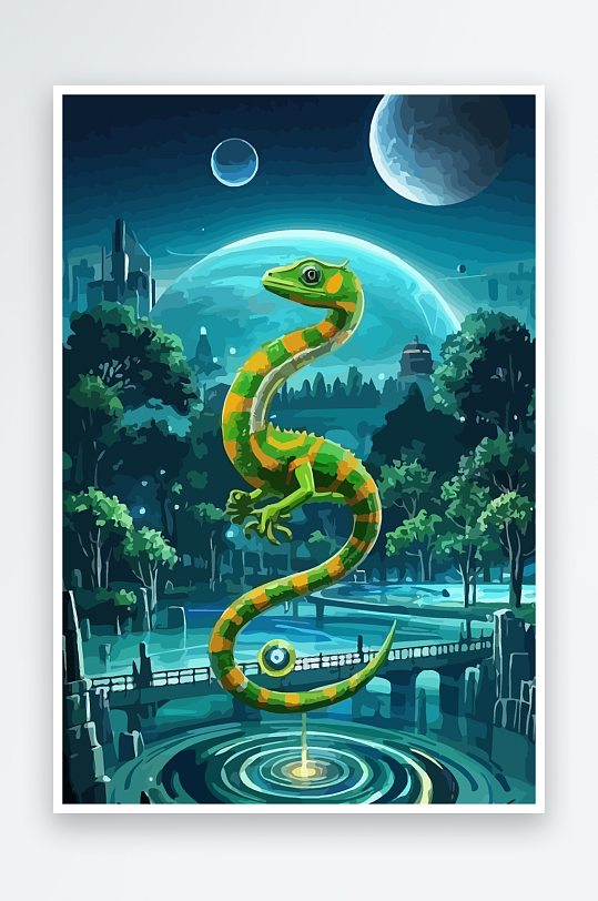 变色龙矢量插画图形-众图网