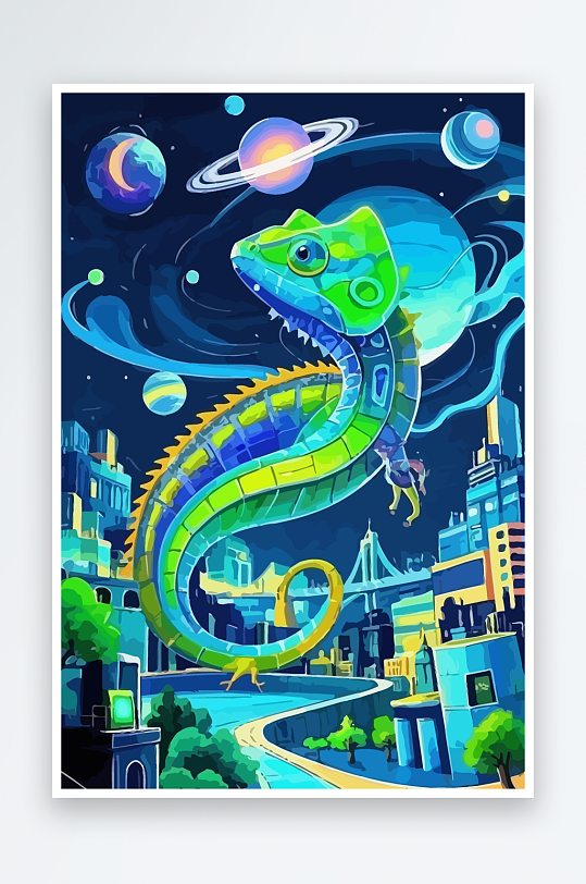 变色龙矢量插画图形元素-众图网