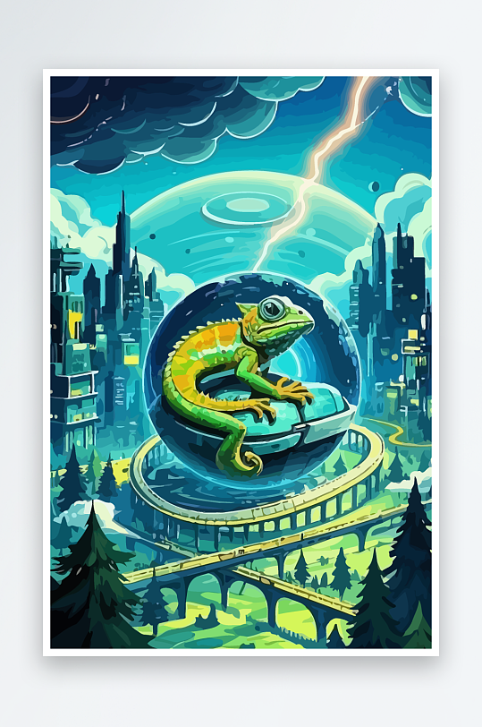 变色龙矢量插画图形元素-众图网