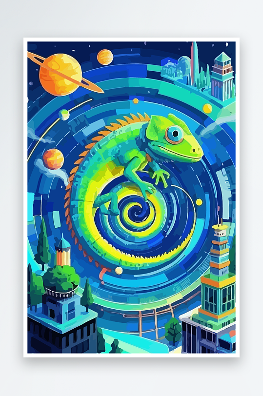 变色龙矢量插画图形元素-众图网