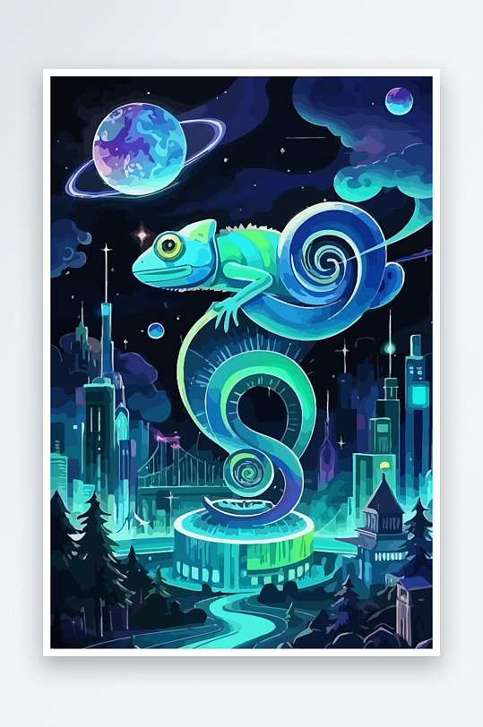 变色龙矢量插画图形元素-众图网