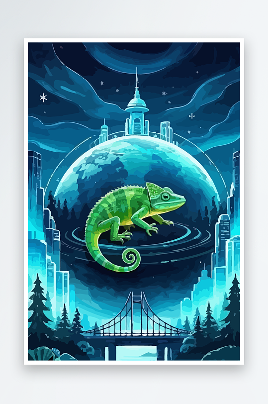 变色龙矢量插画图形元素-众图网