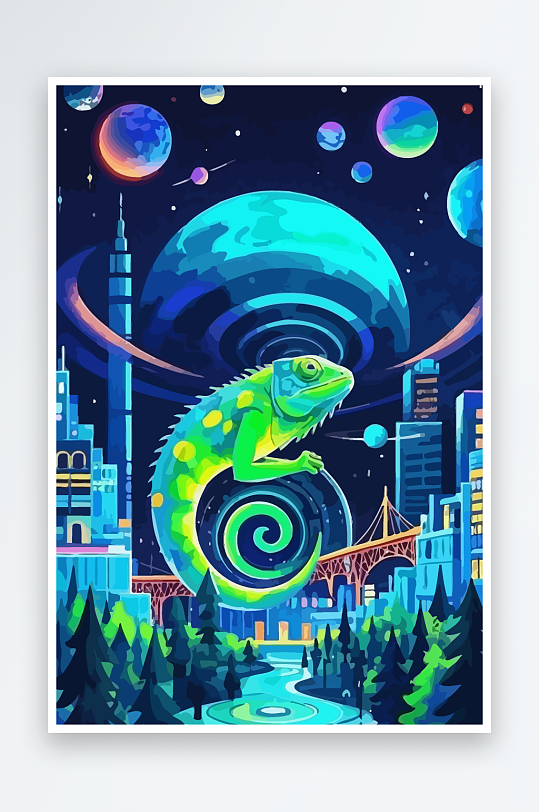 变色龙矢量插画图形元素-众图网