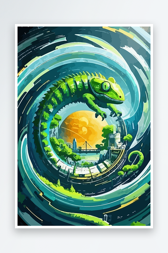 变色龙矢量插画图形元素-众图网