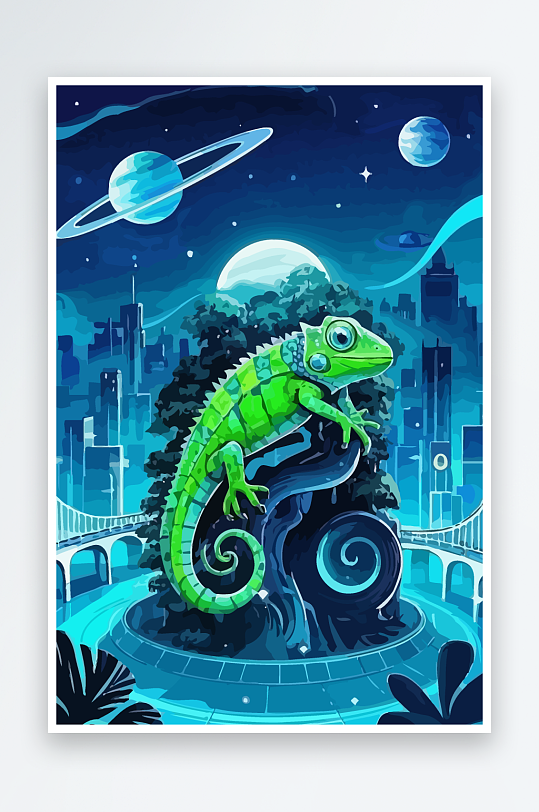 变色龙矢量插画图形-众图网