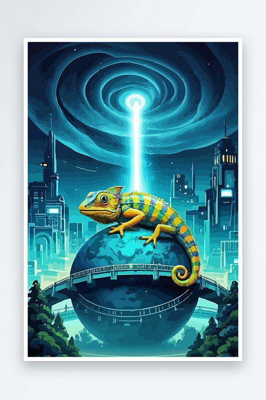 变色龙矢量插画图形-众图网