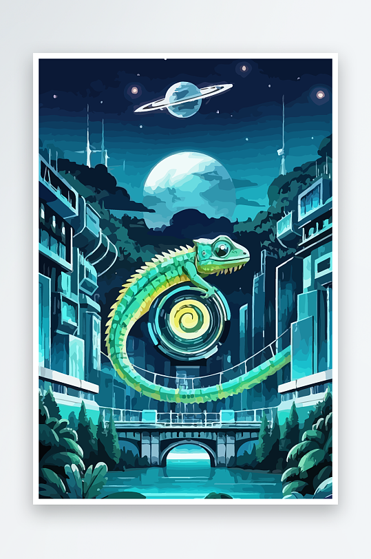 变色龙矢量插画图形-众图网