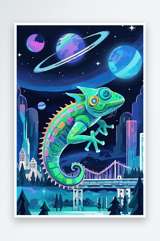 变色龙矢量插画图形-众图网