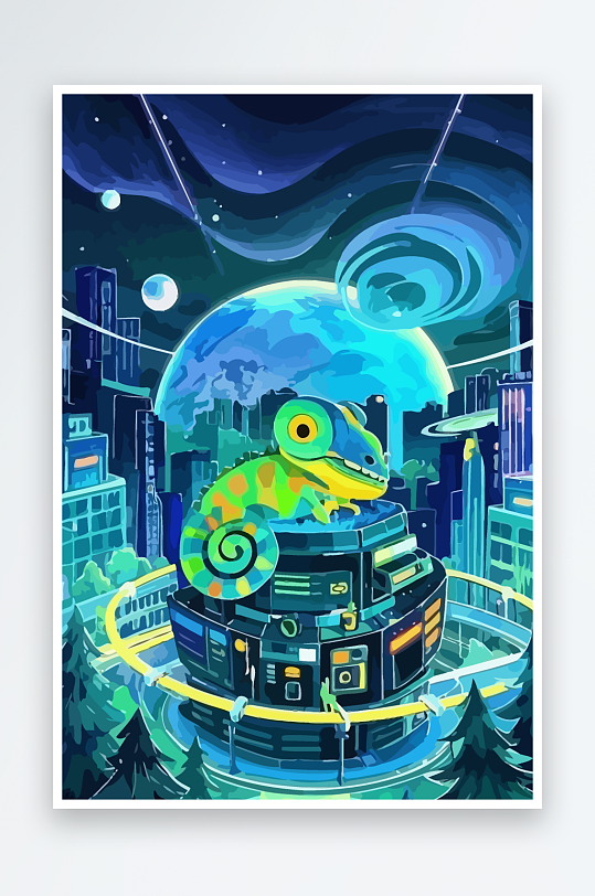 变色龙矢量插画图形-众图网